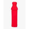 Roland Mouret Womens Red Peplum Corset-bodice Stretch-woven Blend Maxi Dress In Red