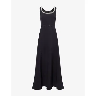 Roland Mouret Womens Black Pearl-embellished Scoop-neck Woven Midi Dress