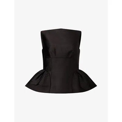 Roland Mouret Womens  Ruffled-hem Cinched-waist Taffeta Top In Black
