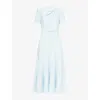 Roland Mouret Short Sleeve Heavy Cady Belted Midi Dress In Blue