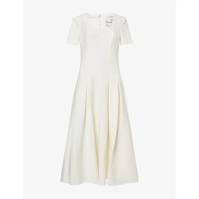 Roland Mouret Womens Scoop-neck Pleated Wool-and-silk Midi Dress Cream In White