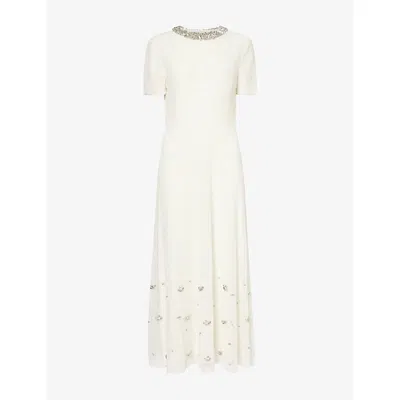 Roland Mouret Womens Crystal-embellished Beaded Midi Dress Cream In White