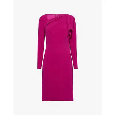 Roland Mouret Womens Dark Pink Drape Long-sleeves Woven Midi Dress