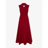 Roland Mouret Womens Dark Red Peak-lapel Belted Woven Midi Dress In Red