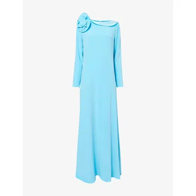 Roland Mouret Womens Dark Topaz 3d-draped Flower-neck Long-sleeve Gown In Blue