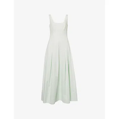 Roland Mouret Womens Green Square-neck Sleeveless Cotton-garbadine Maxi Dress In Blue
