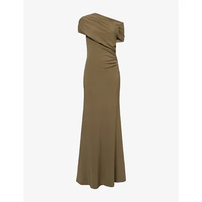 Roland Mouret Womens Khaki Asymmetric Drape Stretch-jersey Gown In Brown