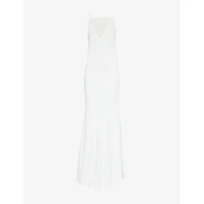 Roland Mouret Womens Mint Square-neck Lace-panel Silk Maxi Dress In Green