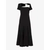 Roland Mouret Womens Asymmetric-neckline Short-sleeve Crepe Midi Dress Monochrome In Monochrome