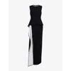 Roland Mouret Womens Monochrome Embellished Wavy-panel Woven Maxi Dress