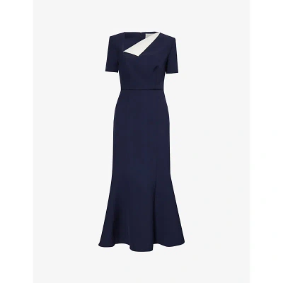 Roland Mouret Womens Navy Short-sleeved Contrast-fold Stretch-woven Midi Dress