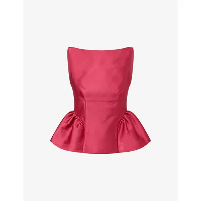 Roland Mouret Womens Pink Ruffled-hem Cinched-waist Taffeta Top In Red
