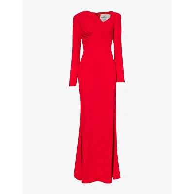 Roland Mouret Womens Red Asymmetric-neck Long-sleeved Crepe Maxi Dress