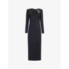 Roland Mouret Womens Black Asymmetric-neckline Crepe Midi Dress In Black