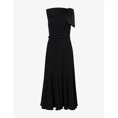 Roland Mouret Womens Black Asymmetric-bow Belted Crepe Midi Dress