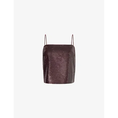Roland Mouret Womens Cropped Sequin-embellishment Stretch-woven Top Brown