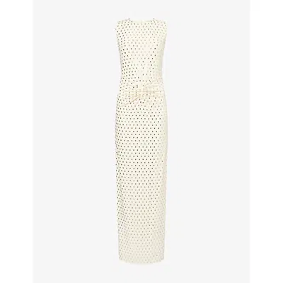 Roland Mouret Womens  Sleeveless Crystal-embellished Stretch-jersey Dress In Champagne
