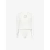 Roland Mouret Womens White Notched-collar Long-sleeve Silk Bodysuit In White
