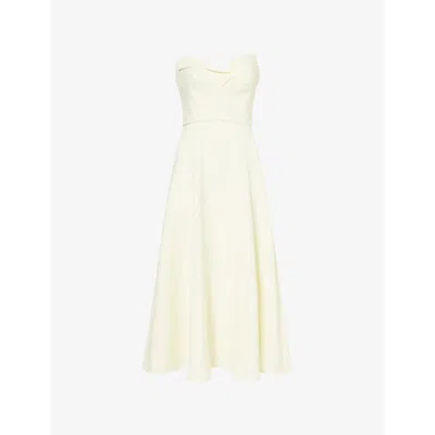 Roland Mouret Womens Asymmetric Bandeau Crepe Midi Dress Yellow