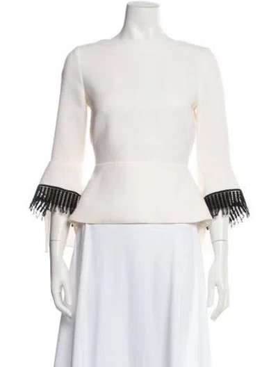 Pre-owned Roland Mouret Wool Bateau Neckline Crop Top In White