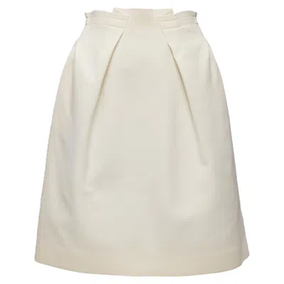 Roland Mouret Wool Crepe Silk Trim Origami Pleat Waist Skirt In White