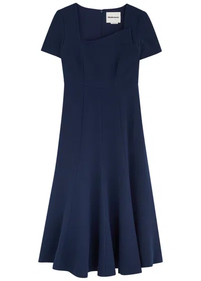 Roland Mouret Wool Midi Dress In Navy
