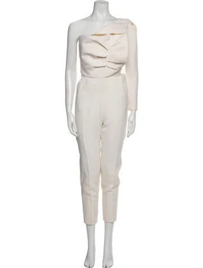 Pre-owned Roland Mouret Wool One-shoulder Jumpsuit In White