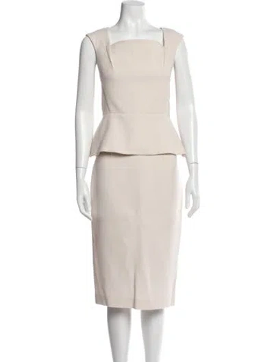 Pre-owned Roland Mouret Wool Pleated Accents Skirt Set In Neutral