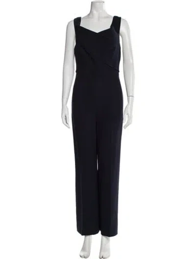 Pre-owned Roland Mouret Wool Square Neckline Jumpsuit In Blue