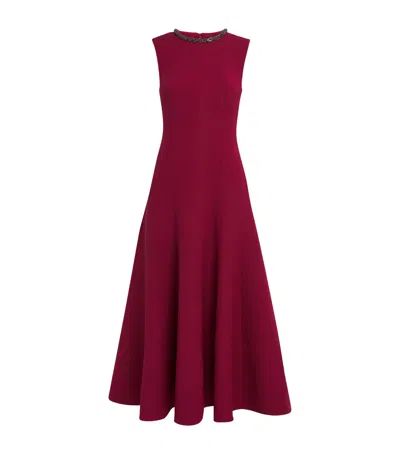 Roland Mouret Wool-silk Embellished Midi Dress In Burgundy
