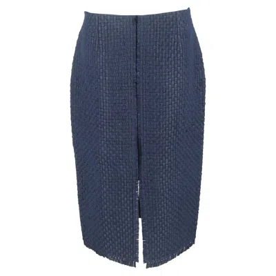 Roland Mouret Woven-effect Midi Pencil Skirt In Navy Blue Polyester