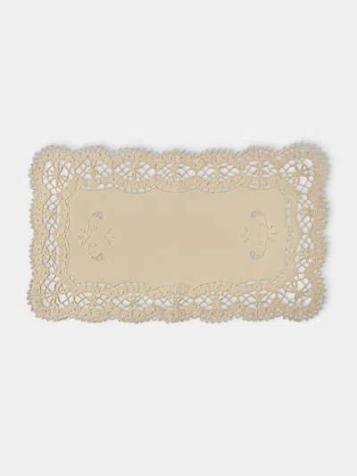 Rolande Du Dreuilh Créations Lacework Linen Large Oblong Placemats (set Of 4) In White