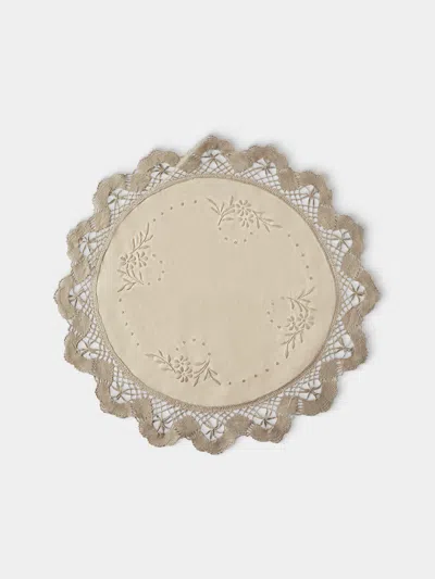 Rolande Du Dreuilh Créations Lacework Linen Large Round Placemats (set Of 4) In Nude