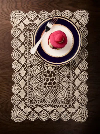 Rolande Du Dreuilh Créations Lacework Linen Medium Oblong Placemats (set Of 4) In Black