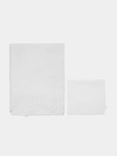 Rolande Du Dreuilh Créations Lacework Tablecloth And Napkins - 106.5in/2.7m (set Of 12) In White