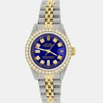 Pre-owned Rolex 0.85ct Diamond Bezel Blue Diamond Dial Datejust 26mm Wristwatch