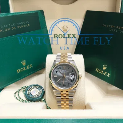 Pre-owned Rolex 126233 Datejust 36mm Two-tone Yellow Gold Fluted Bezel Wimbledon Dial