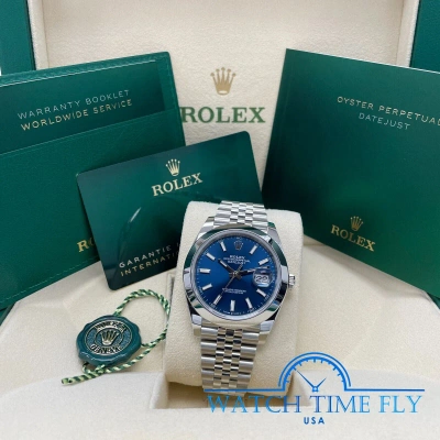 Pre-owned Rolex 126300 Datejust 41mm Blue Index Dial Jubilee Bracelet Stainless Steel