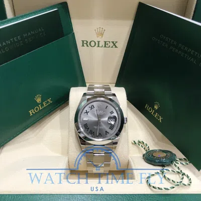 Pre-owned Rolex 126300 Datejust 41mm Wimbledon Roman Dial Oyster Bracelet Stainless Steel