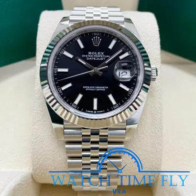 Pre-owned Rolex 126334 Datejust 41mm Fluted Bezel Black Index Dial Jubilee Bracelet
