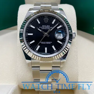 Pre-owned Rolex 126334 Datejust 41mm Fluted Bezel Black Index Dial Oyster Bracelet Steel