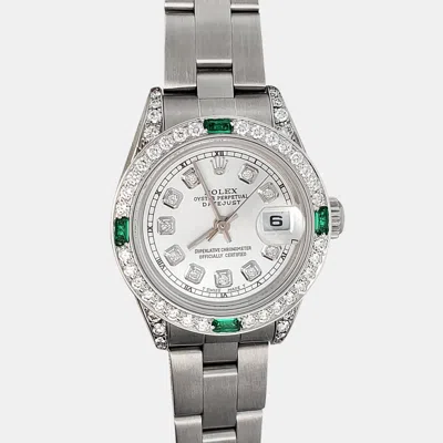 Pre-owned Rolex 1.2ct Diamond Bezel Silver Track Diamond Dial Stainless Steel Oyster Datejust Wristwatch 26mm