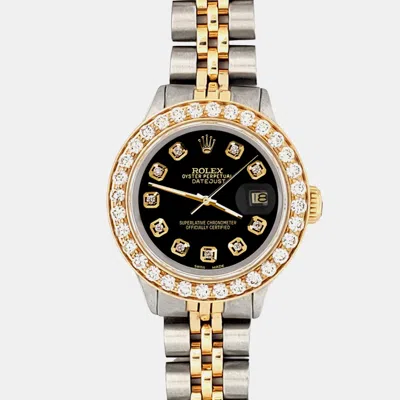 Pre-owned Rolex 1.3ct Diamond Bezel Black Diamond Dial Datejust Wristwatch 26mm