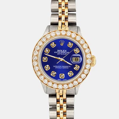 Pre-owned Rolex 1.3ct Diamond Bezel Navy Blue Mop Diamond Dial Datejust Wristwatch 26mm