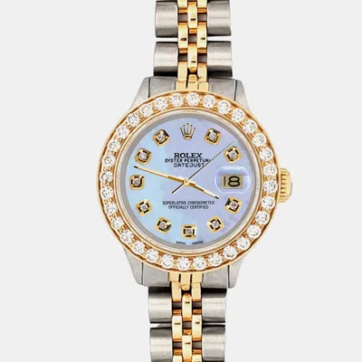 Pre-owned Rolex 1.3ct Diamond Bezel Purple Mop Diamond Dial Datejust Wristwatch 26mm