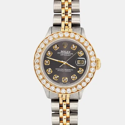 Pre-owned Rolex 1.3ct Diamond Bezel Rhodium Gray Diamond Dial Datejust Wristwatch 26mm In Grey