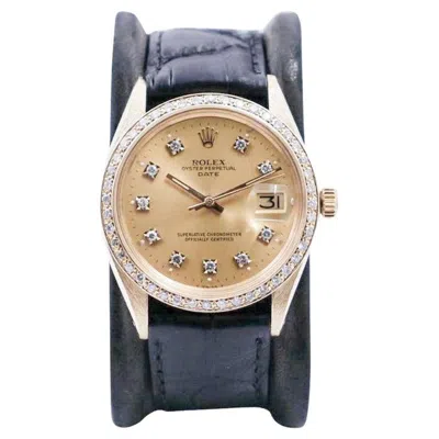 Pre-owned Rolex 14kt. Solid Gold O.p Date Lady's Watch With Custom Diamond Dial And Bezel In Multi