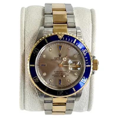 Pre-owned Rolex 16613 Submariner "serti" 18k Yg / Ss Silver Dial Circa. 1993 In Multiple
