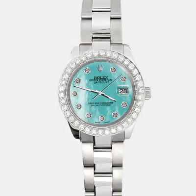 Pre-owned Rolex 1.6ct Diamond Bezel Aquamarine Dial Stainless Steel Datejust 178240 Wristwatch 31mm In Blue