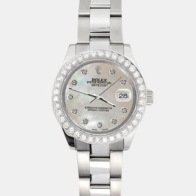 Pre-owned Rolex 1.6ct Diamond Bezel Champagne Mop Dial Stainless Steel Datejust 178240 Wristwatch 31mm In Silver